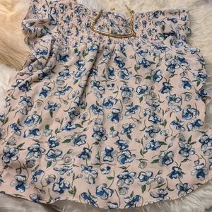 Pink and Blue Flutter Sleeved Top Size Large